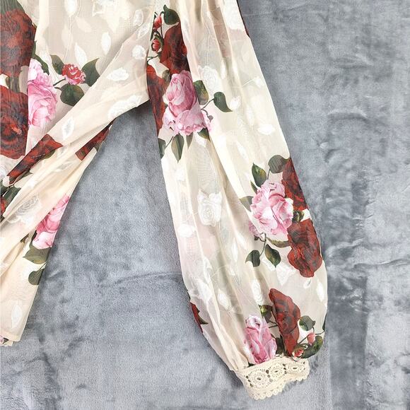 Womens Top Large Romantic Floral Roses Sheer Coquette Fairy Crochet Feminine - Picture 2 of 6